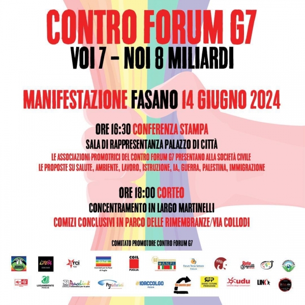 G7 FASANO/ Domani manifestazione e Contro Forum: La Puglia per un mondo di pace e giustizia